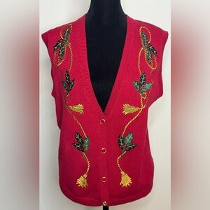 Vintage Charter Club simple Red Christmas Sweater Vest Hipster Preppy medium EUC